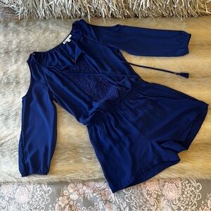 DR2 Cold Shoulder Romper XS Tassels Lace Lined Royal Blue by Daniel Rainn Comfy